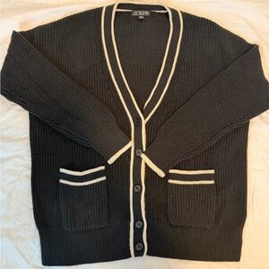 J. Crew Black Knit Cardigan with Cream Accents
